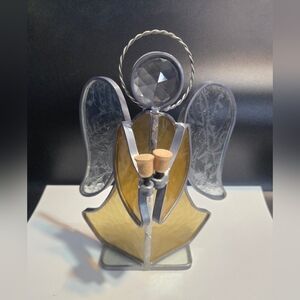Stained Glass Angel Figurine with Gold and Silver Accents